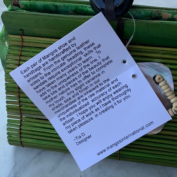 MANGOS PURSE HANDBAG WICKER GREEN MOTHER OF PEARL NEW HANDCRAFTED Y2K VINTAGE - Picture 11 of 11